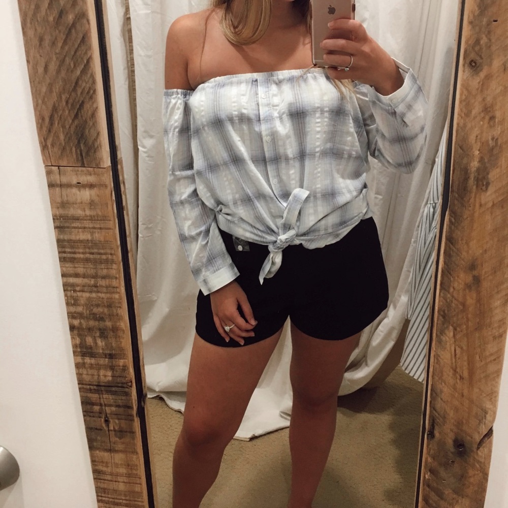 Ellison Off-The-Shoulder Plaid Top